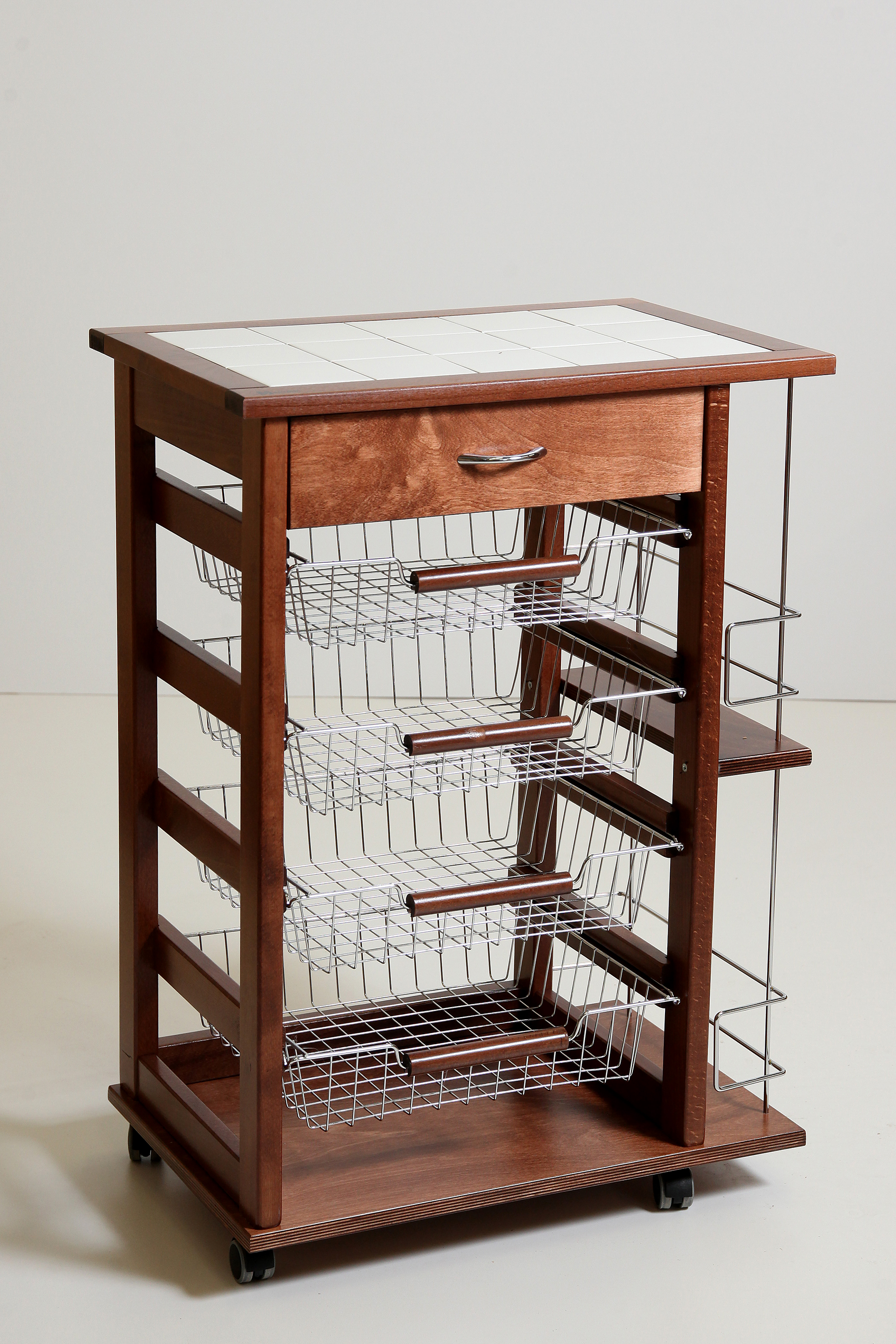 MAS013 carrello vesuvio con cassetto e portabottiglie noce