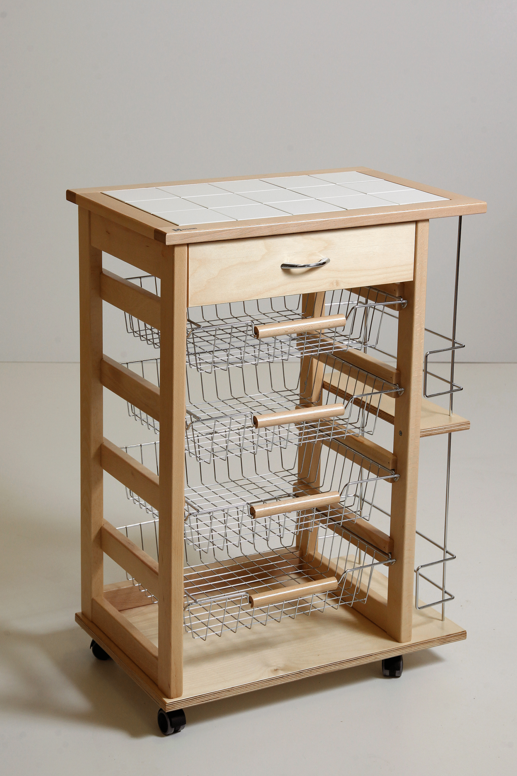 MAS031 carrello vesuvio con cassetto e bottiglie naturale