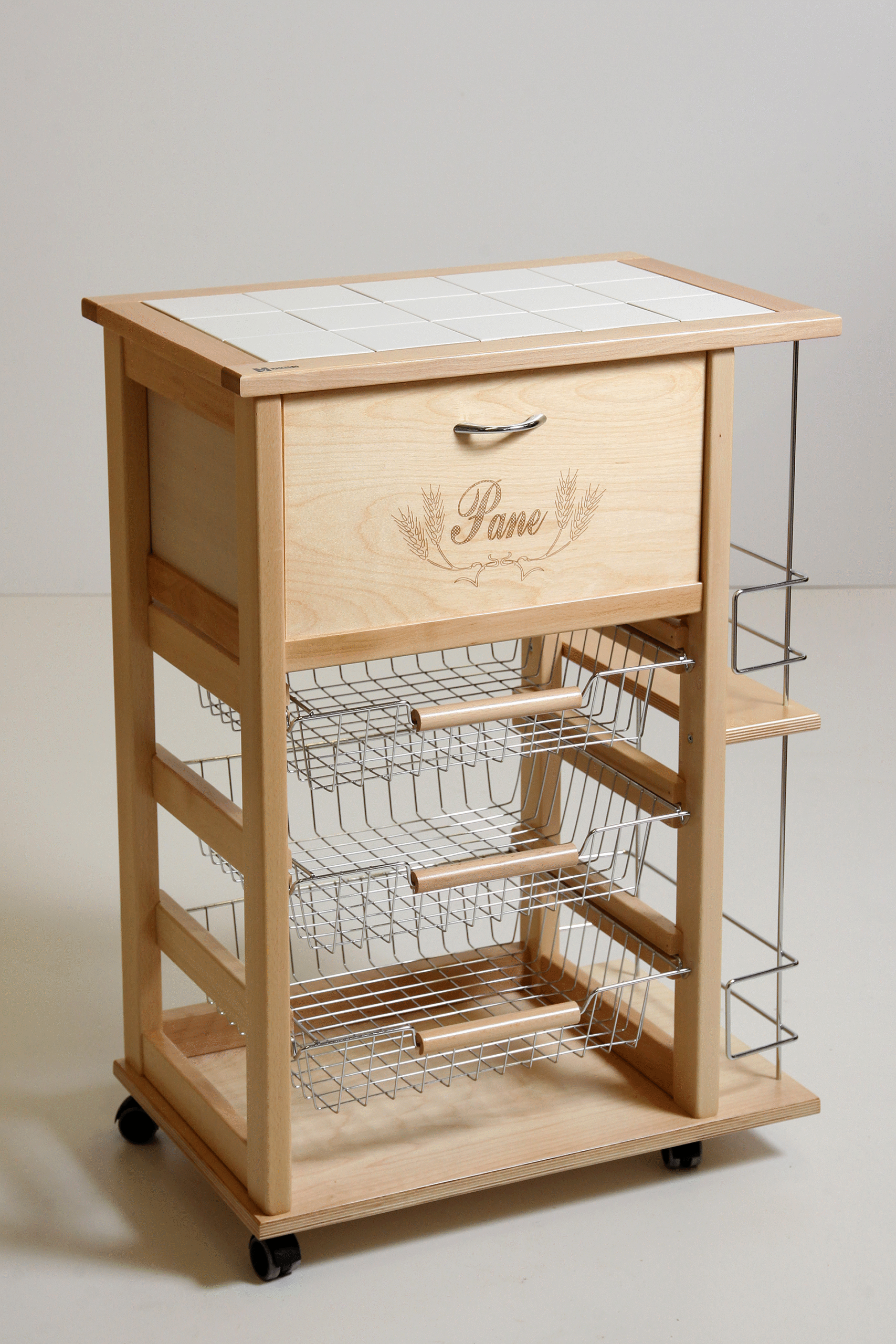 MAS033 carrello vesuvio con portapane e portabottiglie naturale