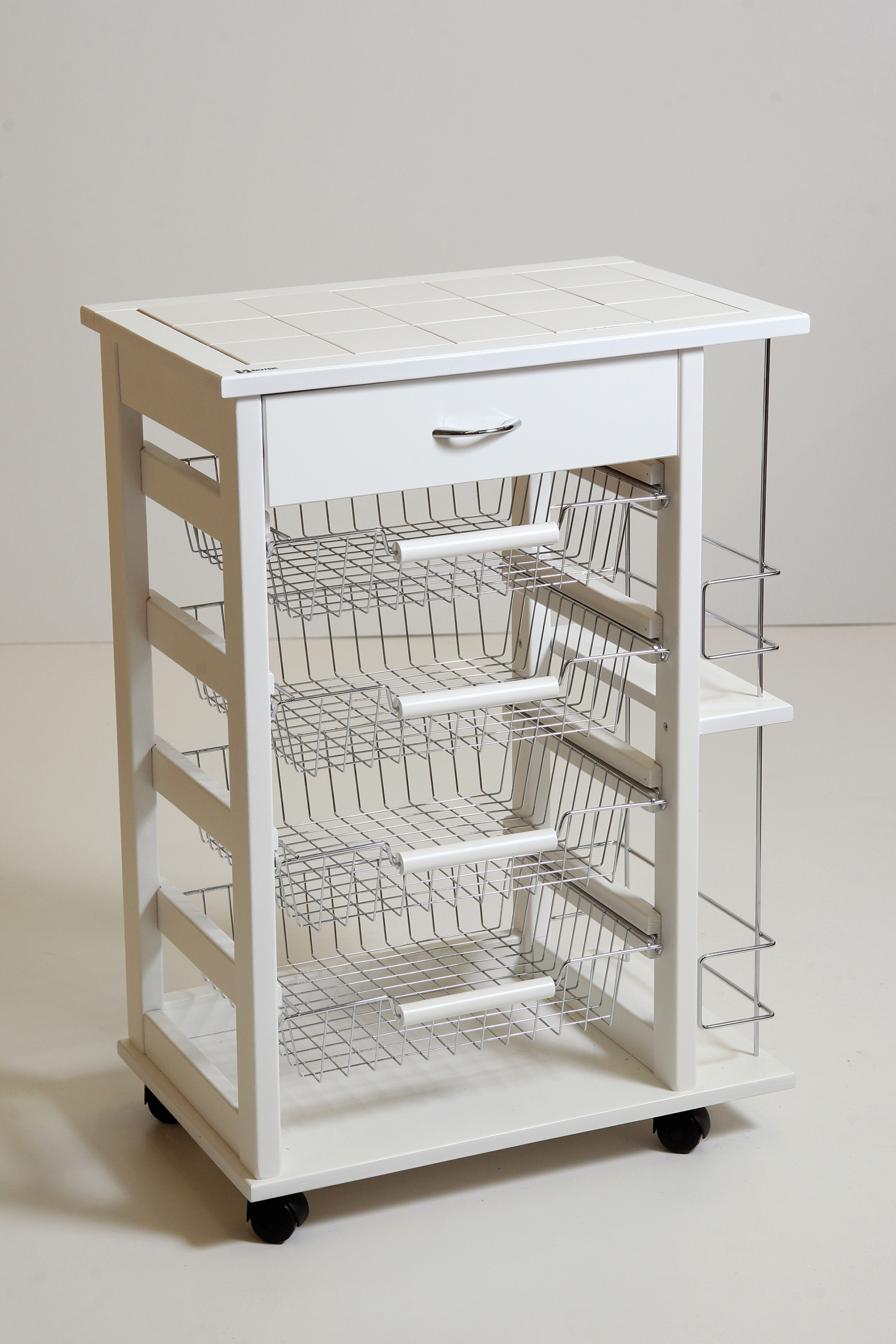 MAS061 carrello vesuvio con cassetto e portabottiglie bianco