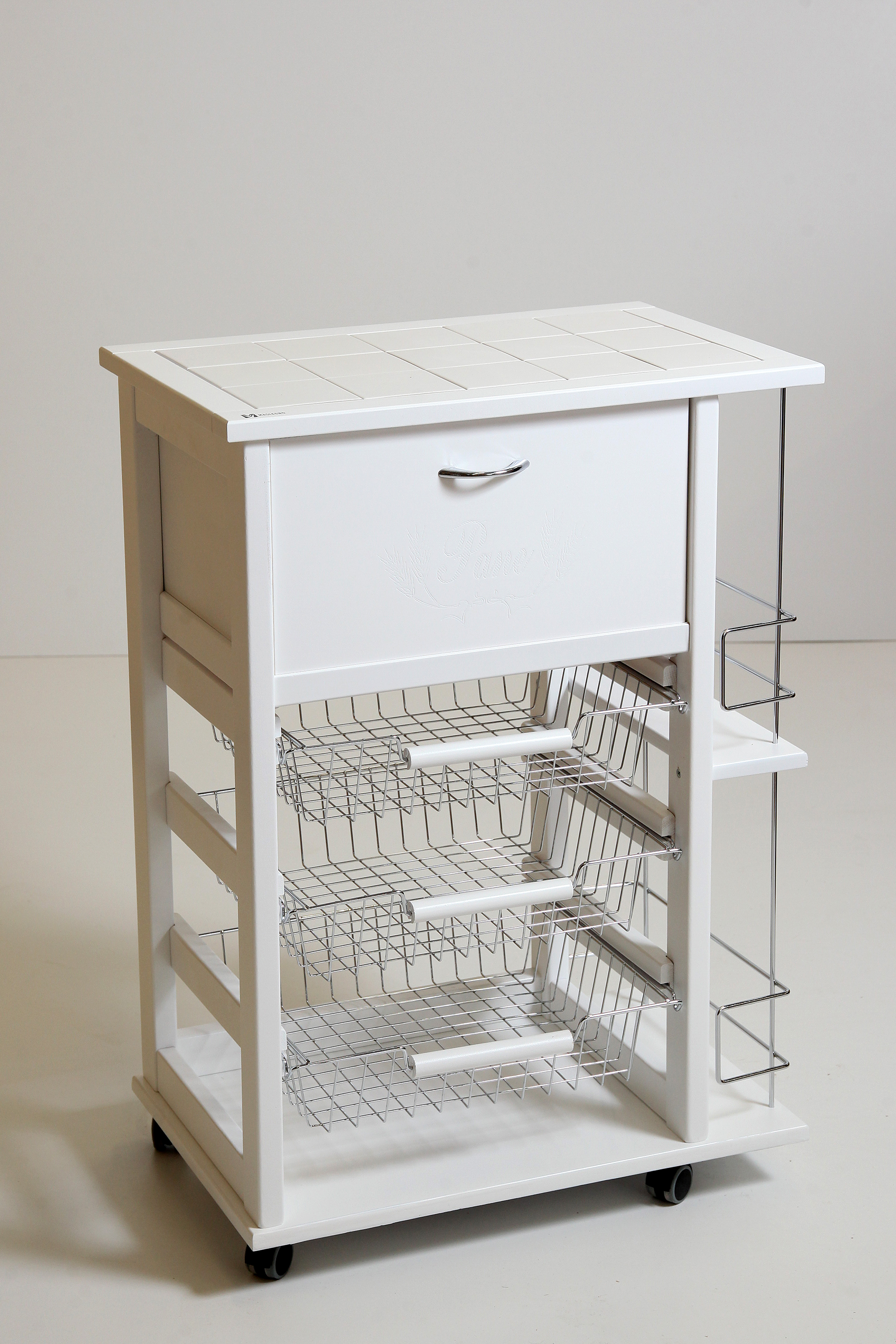 MAS084 carrello vesuvio con portapane e portabottiglie bianco