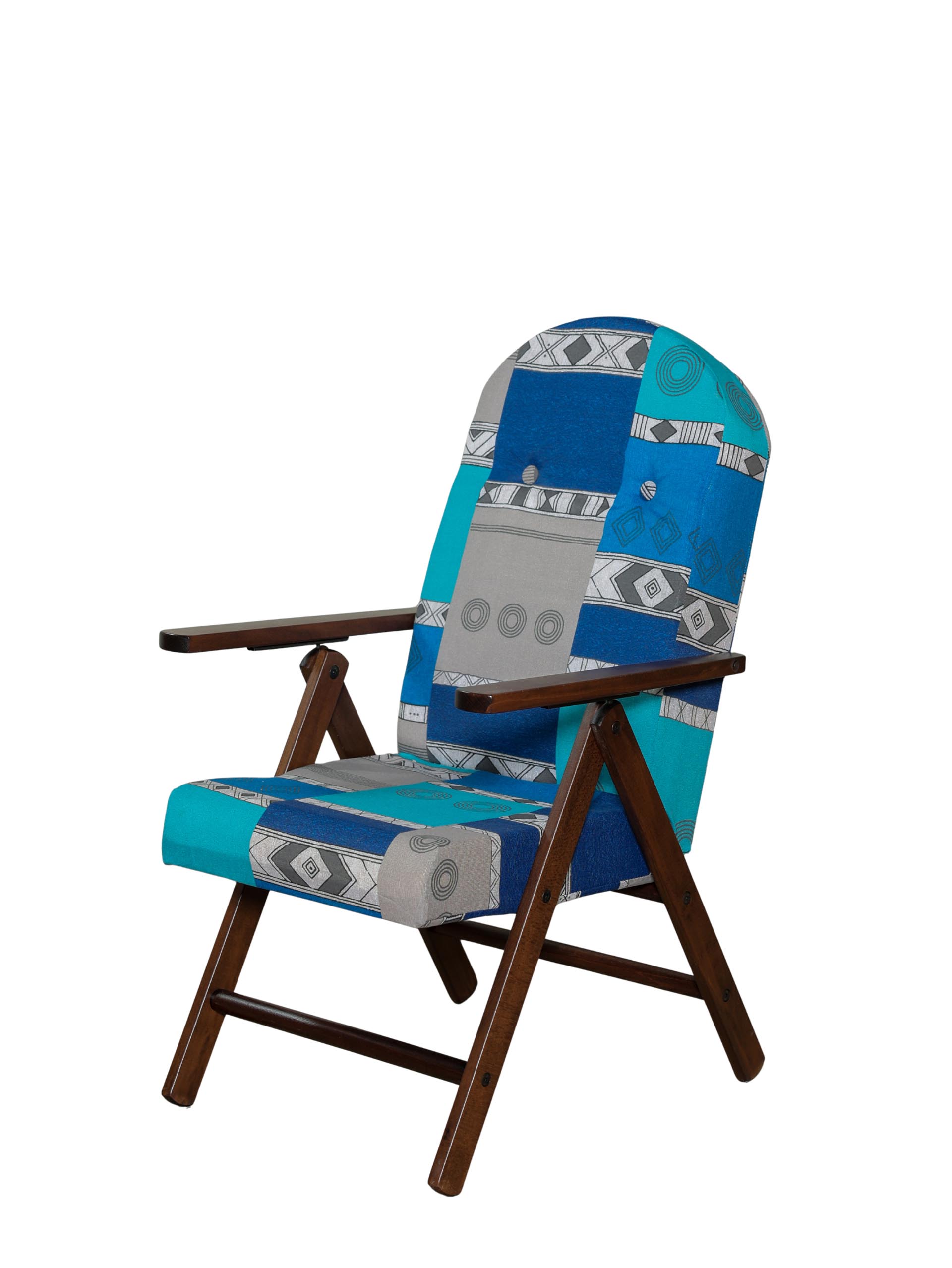 MAS011 POLTRONA AMALFI NOCE TESSUTO BLU APASCHE